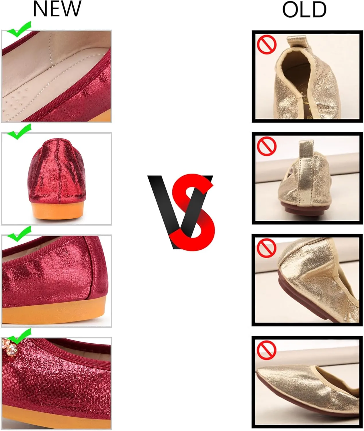 KUNWFNIX Women Ballet Flats Rhinestone Wedding Ballerina Shoes Foldable Sparkly Comfort Slip on Flat Shoes