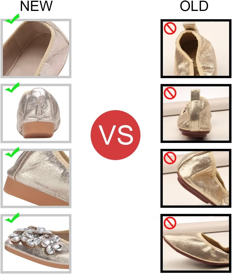 KUNWFNIX Women Ballet Flats Rhinestone Wedding Ballerina Shoes Foldable Sparkly Comfort Slip on Flat Shoes