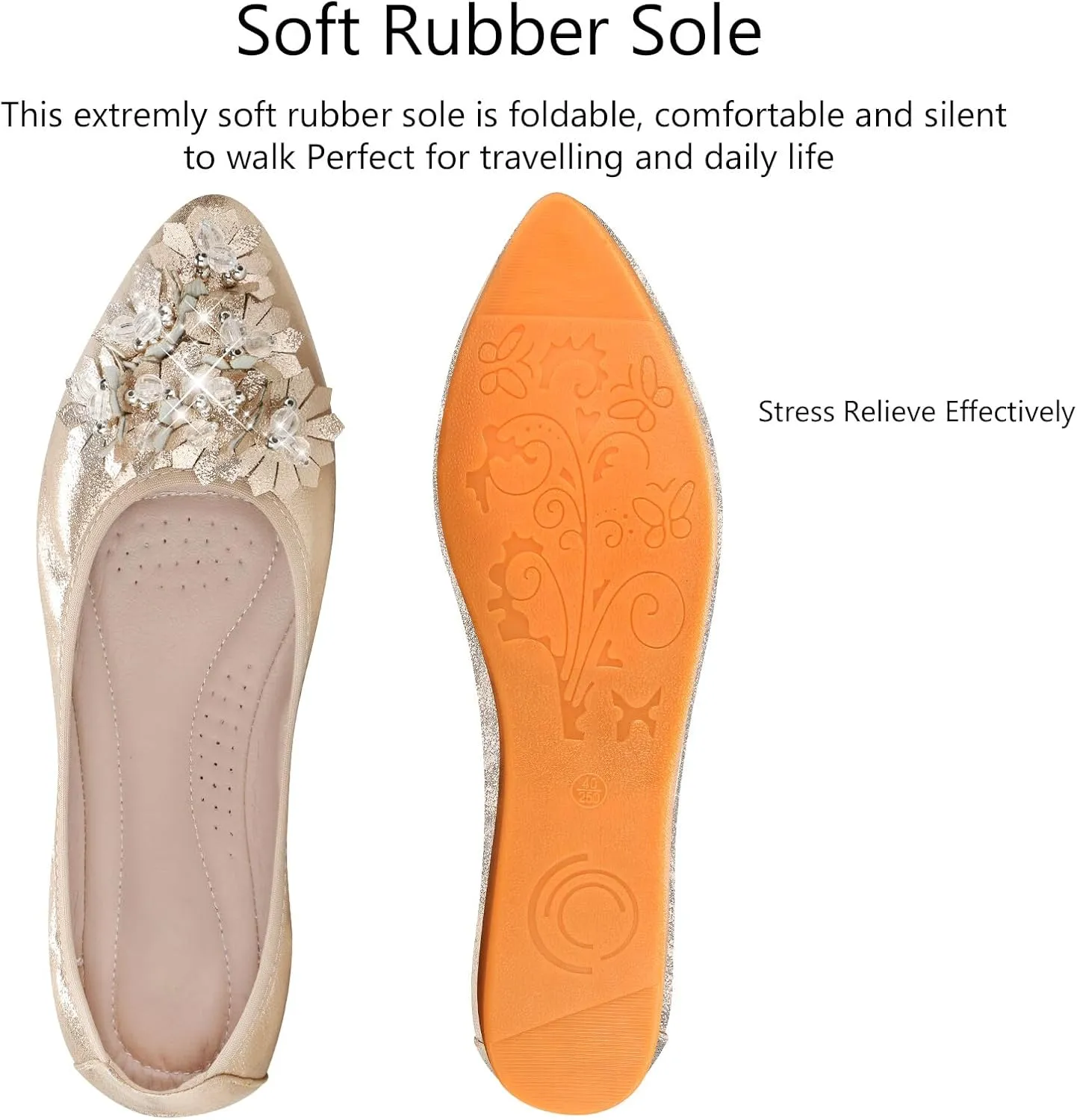 KUNWFNIX Women Ballet Flats Rhinestone Wedding Ballerina Shoes Foldable Sparkly Comfort Slip on Flat Shoes