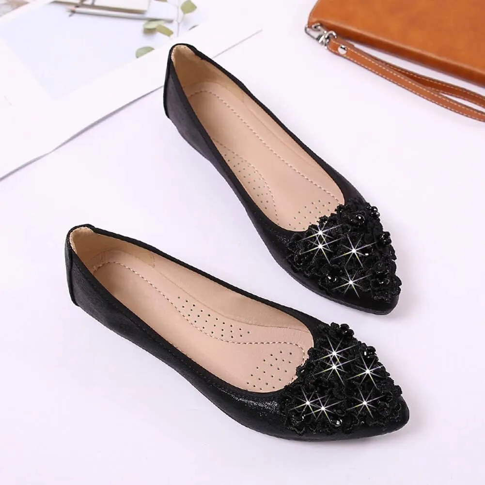 KUNWFNIX Women Ballet Flats Rhinestone Wedding Ballerina Shoes Foldable Sparkly Comfort Slip on Flat Shoes
