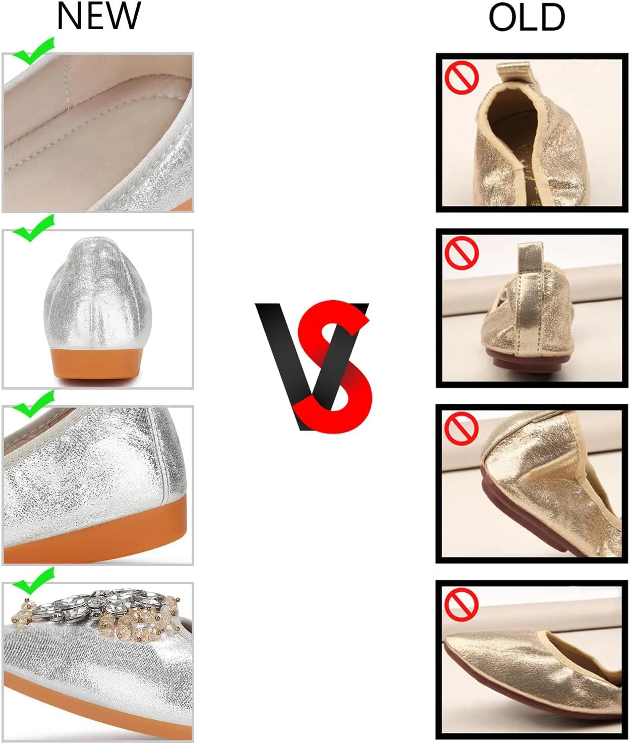 KUNWFNIX Women Ballet Flats Rhinestone Wedding Ballerina Shoes Foldable Sparkly Comfort Slip on Flat Shoes