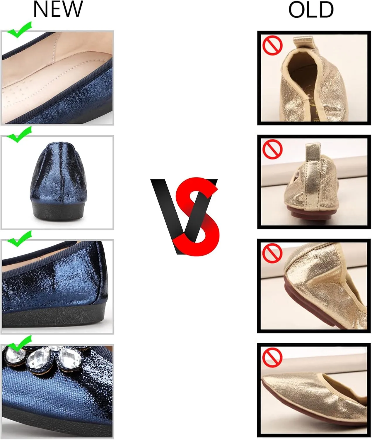 KUNWFNIX Women Ballet Flats Rhinestone Wedding Ballerina Shoes Foldable Sparkly Comfort Slip on Flat Shoes