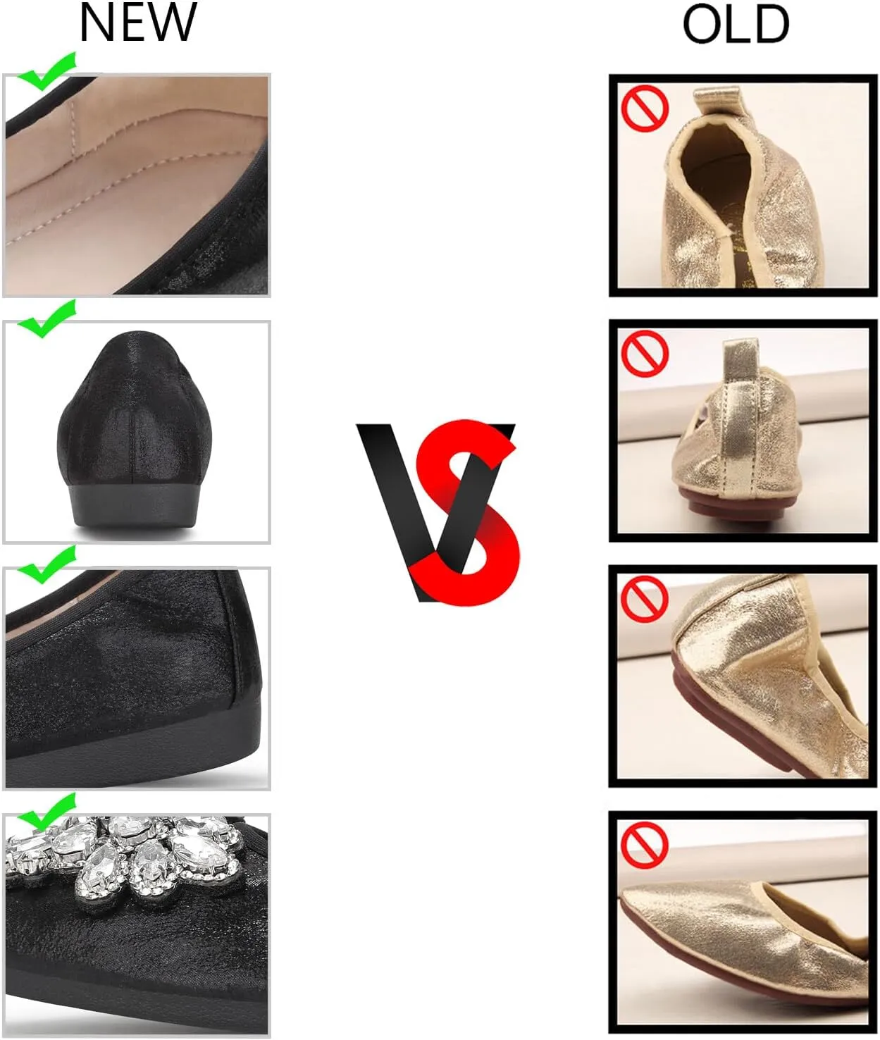 KUNWFNIX Women Ballet Flats Rhinestone Wedding Ballerina Shoes Foldable Sparkly Comfort Slip on Flat Shoes
