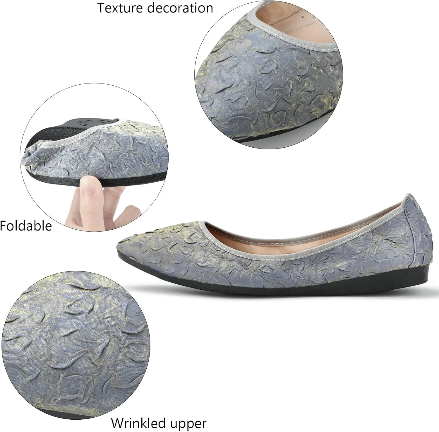 KUNWFNIX Women Ballet Flats Rhinestone Wedding Ballerina Shoes Foldable Sparkly Comfort Slip on Flat Shoes