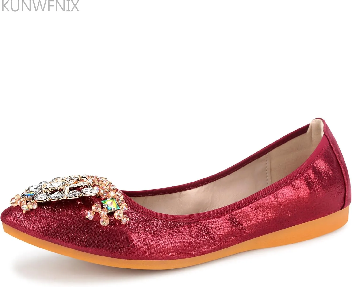 KUNWFNIX Women Ballet Flats Rhinestone Wedding Ballerina Shoes Foldable Sparkly Comfort Slip on Flat Shoes