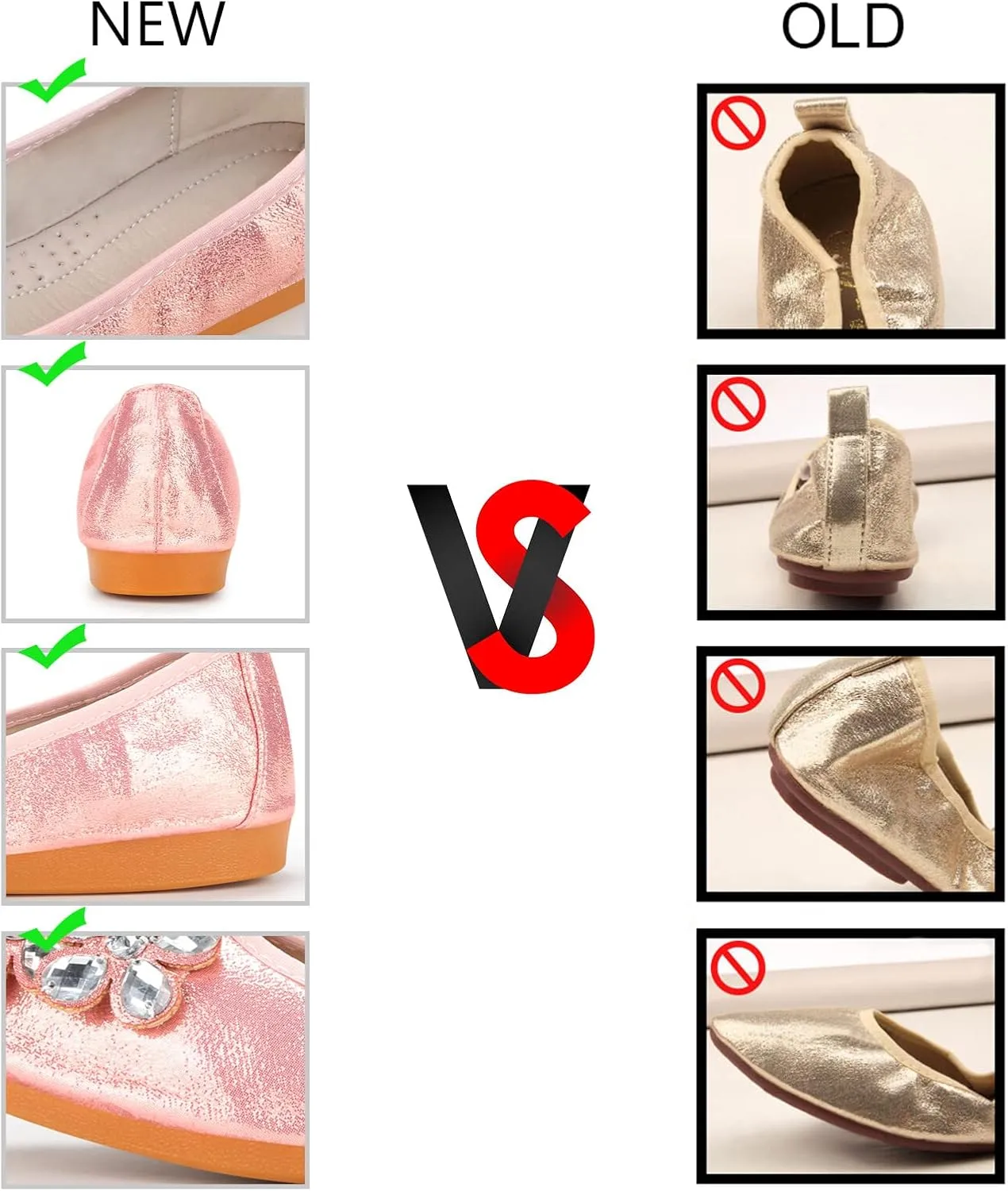 KUNWFNIX Women Ballet Flats Rhinestone Wedding Ballerina Shoes Foldable Sparkly Comfort Slip on Flat Shoes
