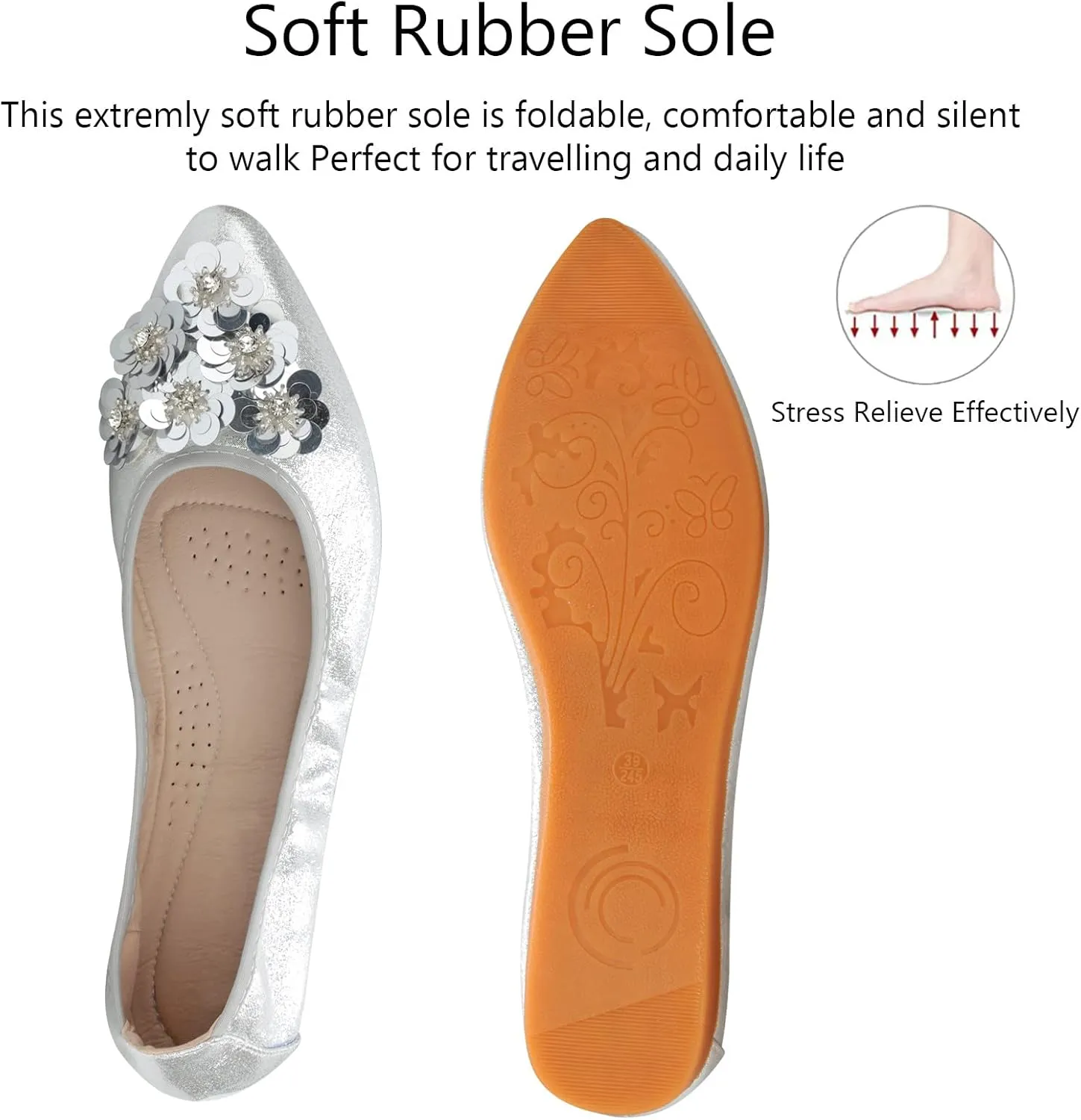 KUNWFNIX Women Ballet Flats Rhinestone Wedding Ballerina Shoes Foldable Sparkly Comfort Slip on Flat Shoes
