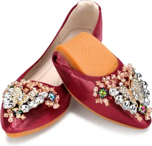 KUNWFNIX Women Ballet Flats Rhinestone Wedding Ballerina Shoes Foldable Sparkly Comfort Slip on Flat Shoes