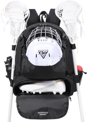 Lacrosse Bag, Field Hockey Bag with Two Stick Holders, Large Lacrosse Backpack with Separate Cleats Shoe Compartment