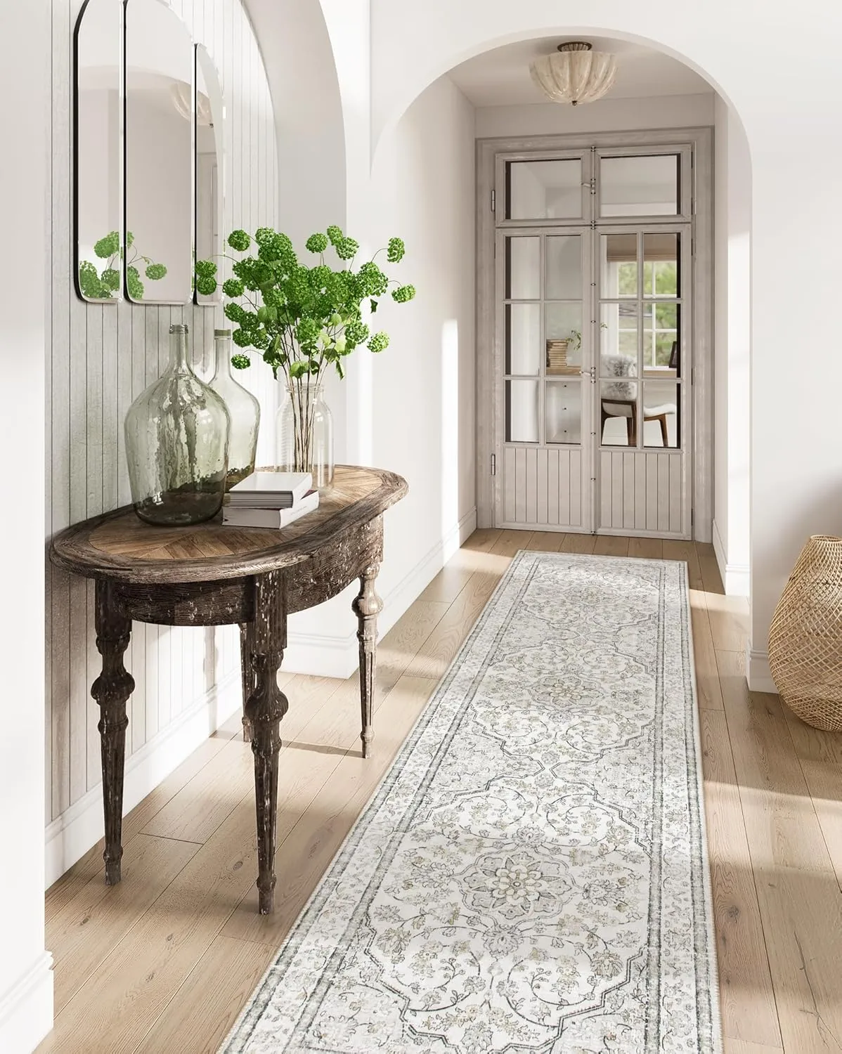 Lahome Oriental Washable Hallway Runner Rug,2.5x8 Boho Rug Runners for Hallways Non Slip,Runner Rug for Entryway Indoor,Traditional Thin Carpet Runner for Kitchen Laundry Bathroom,(8ft,Beige)