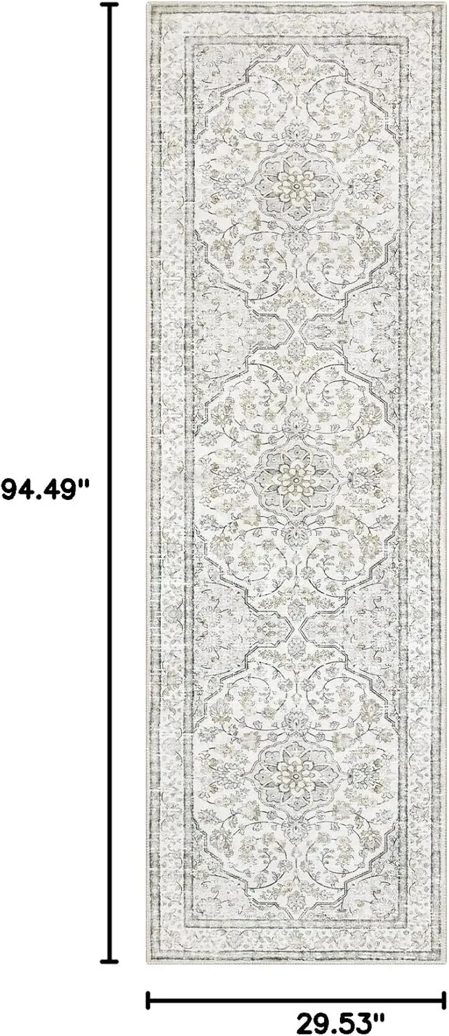 Lahome Oriental Washable Hallway Runner Rug,2.5x8 Boho Rug Runners for Hallways Non Slip,Runner Rug for Entryway Indoor,Traditional Thin Carpet Runner for Kitchen Laundry Bathroom,(8ft,Beige)