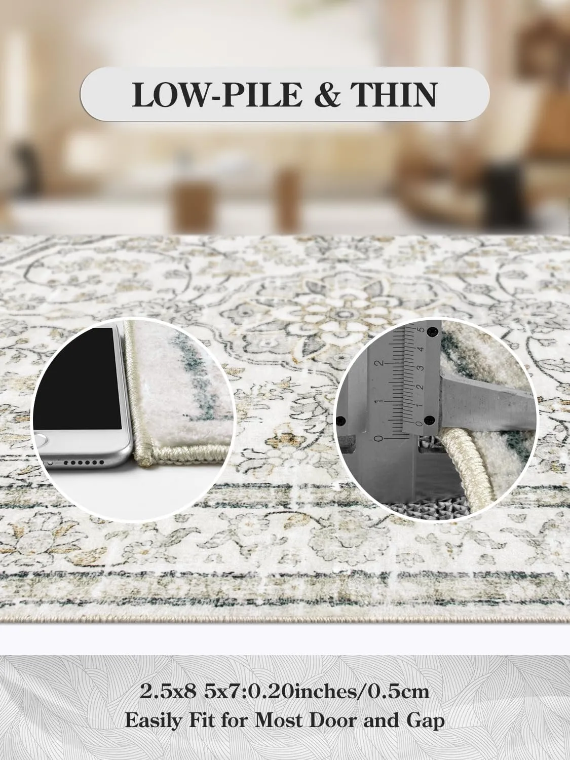 Lahome Oriental Washable Hallway Runner Rug,2.5x8 Boho Rug Runners for Hallways Non Slip,Runner Rug for Entryway Indoor,Traditional Thin Carpet Runner for Kitchen Laundry Bathroom,(8ft,Beige)