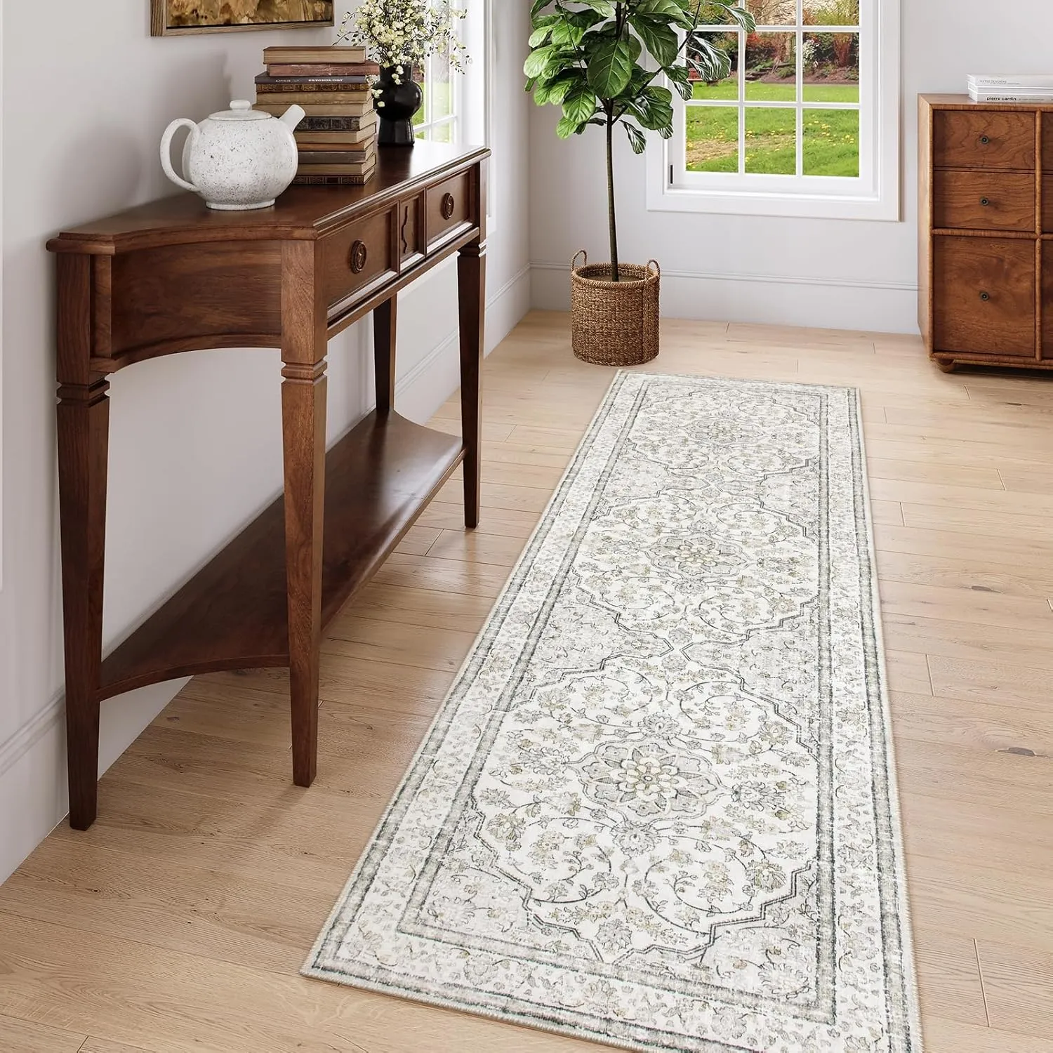 Lahome Oriental Washable Hallway Runner Rug,2.5x8 Boho Rug Runners for Hallways Non Slip,Runner Rug for Entryway Indoor,Traditional Thin Carpet Runner for Kitchen Laundry Bathroom,(8ft,Beige)