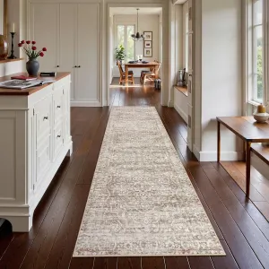 Lahome Runners for Hallways 2.5x10, Floral Washable Kitchen Runner Rugs Ultra-Thin Non Slip, Neutral Boho Print Long Farmhouse Indoor Carpet Runner for Entryway Stair (Taupe, 2'5''x10')