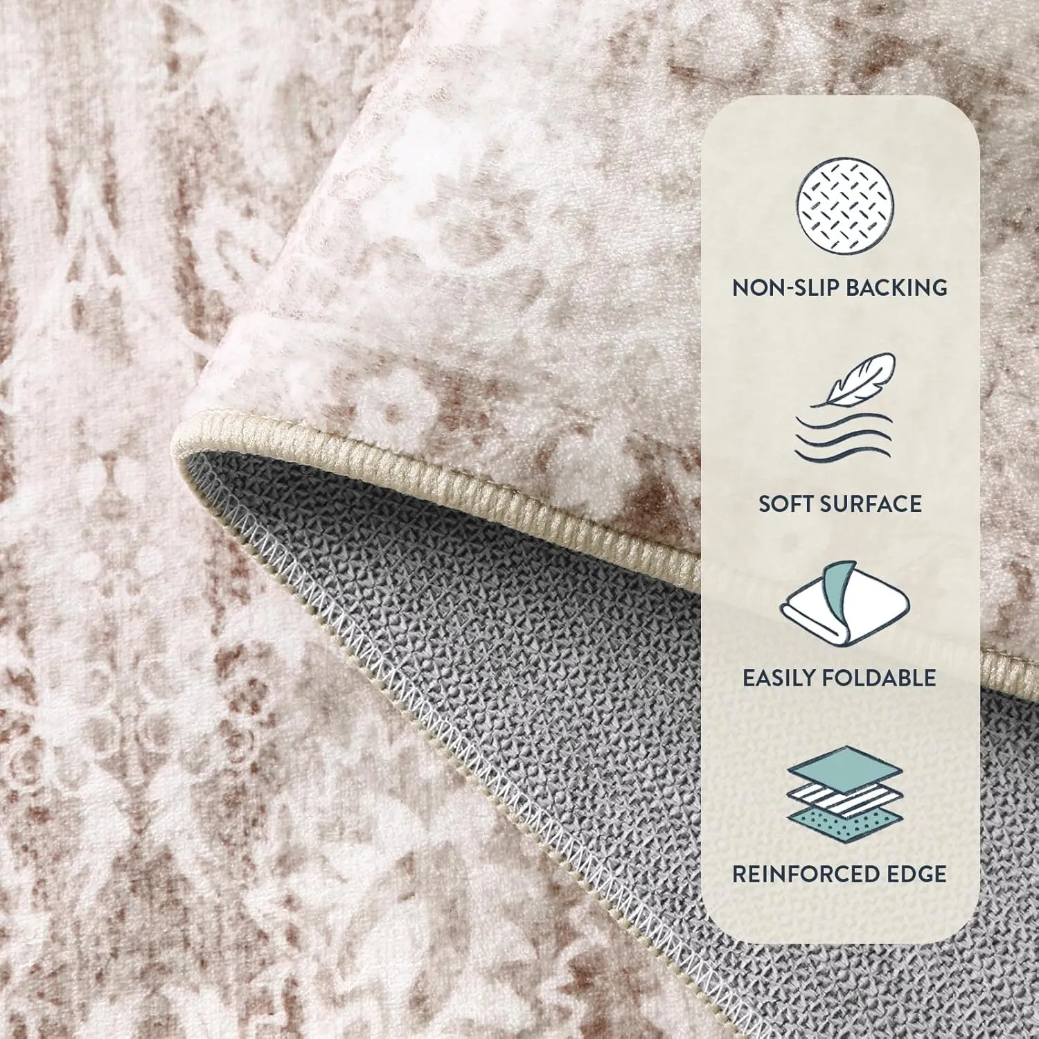 Lahome Runners for Hallways 2.5x10, Floral Washable Kitchen Runner Rugs Ultra-Thin Non Slip, Neutral Boho Print Long Farmhouse Indoor Carpet Runner for Entryway Stair (Taupe, 2'5''x10')