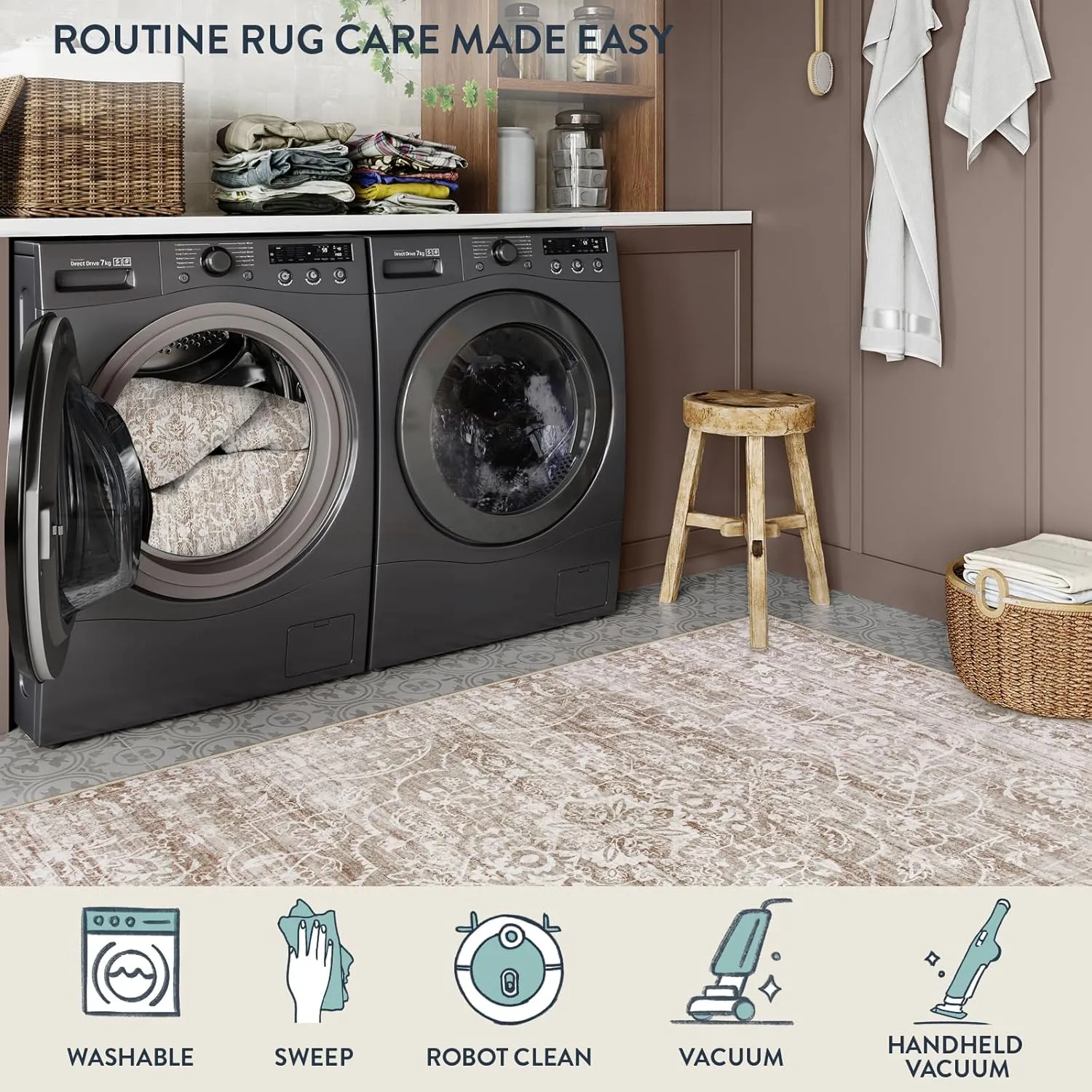 Lahome Runners for Hallways 2.5x10, Floral Washable Kitchen Runner Rugs Ultra-Thin Non Slip, Neutral Boho Print Long Farmhouse Indoor Carpet Runner for Entryway Stair (Taupe, 2'5''x10')