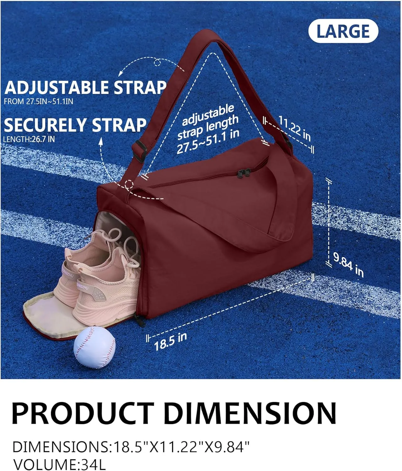 Large Gym Bag for Women with Shoes Compartment, Stylish Duffle Travel Bag for Plane, Lightweight Duffle Bag for Women & Men, Sport Gym Tote Bag with Wet Pocket for Yoga, Pilates, Swimming