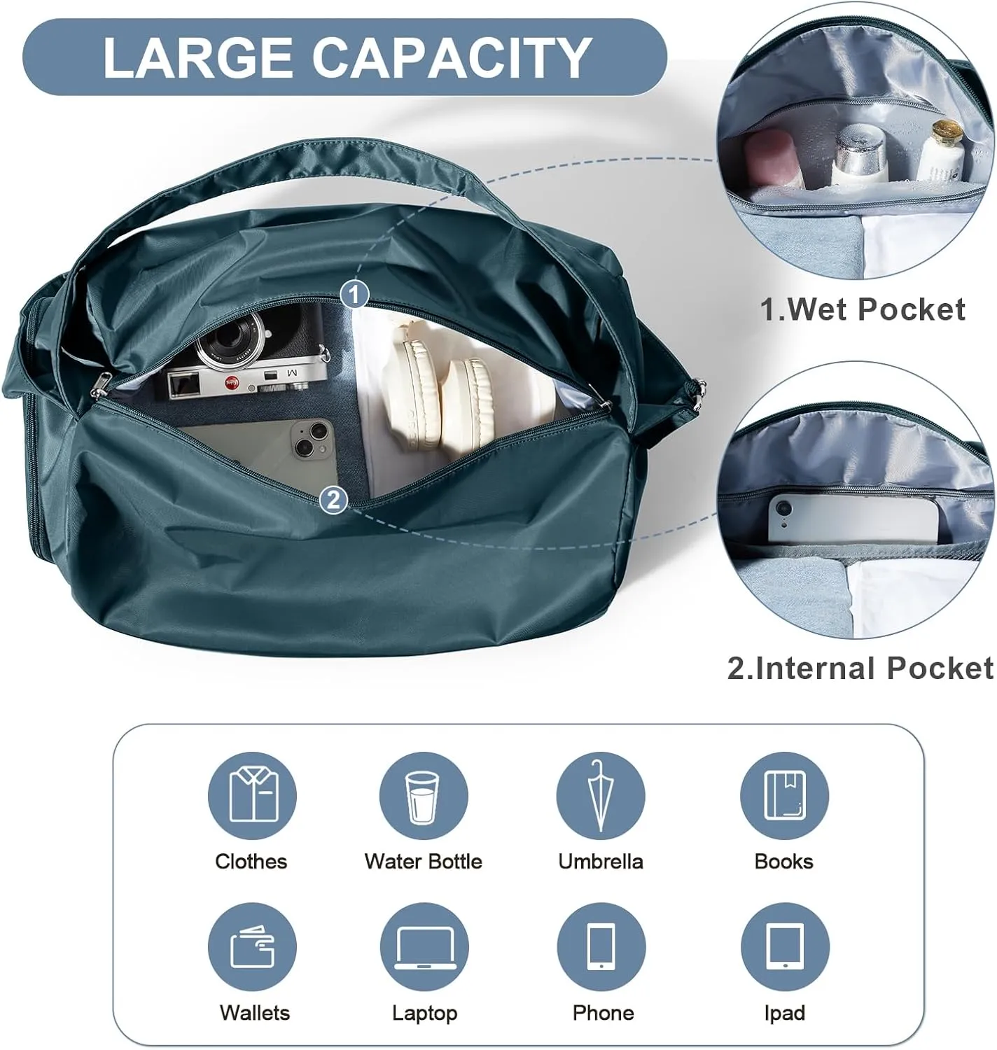 Large Gym Bag with Shoe Compartment, Workout Sport Duffle Bag for Women Travel, Waterproof Shoulder Overnight Bags Lightweight Carry on Tote Bags for Swim, Yoga, Dance
