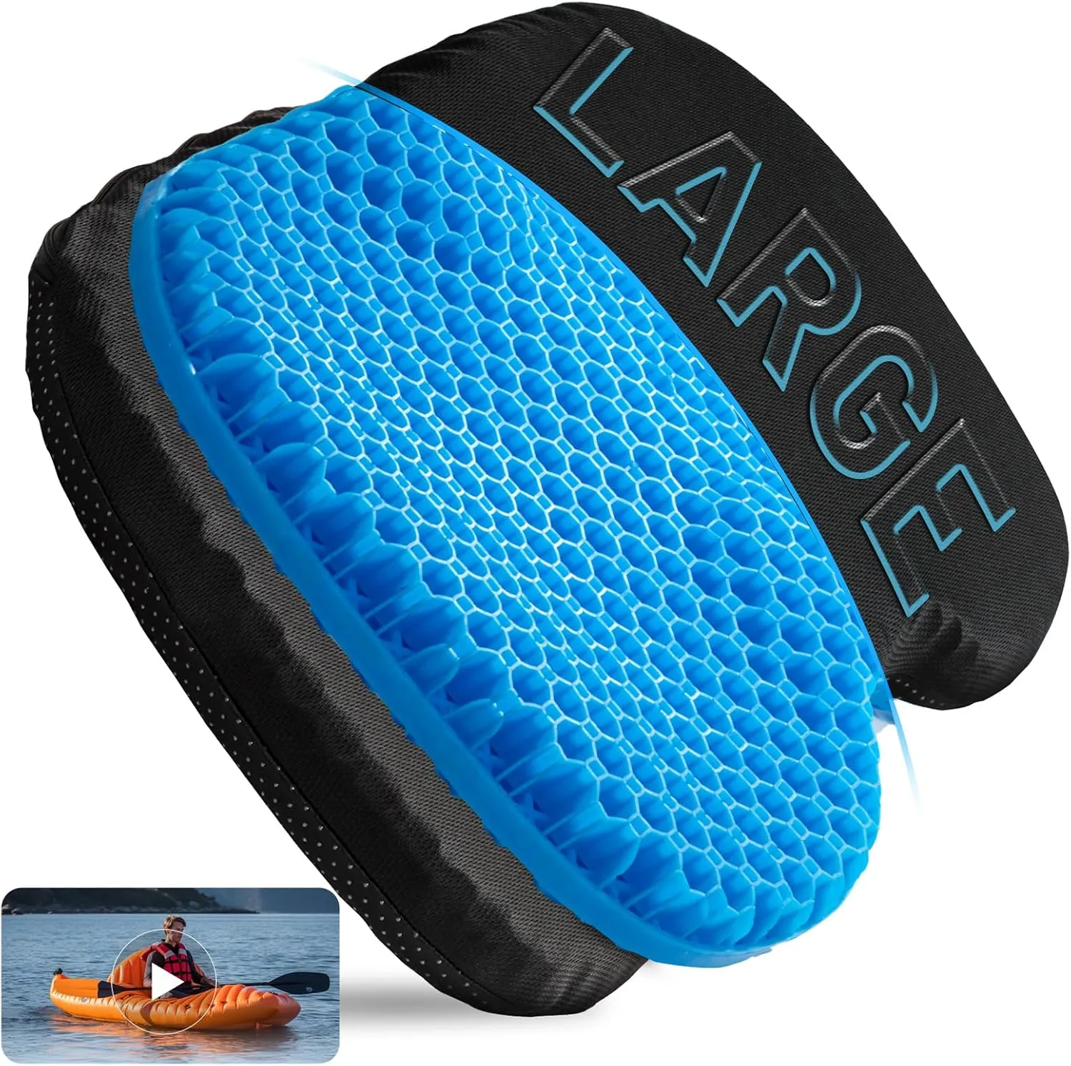 Large Kayak Seat Cushion, Anti-Slip Boat Cushion, Gel Seat Cushion, Waterproof Kayak Gel Seat Cushion, Coccyx Sciatica Pain Relief, Kayak Accessories for Fishing, Rowing Stadium Pad, Egg Seat Cushion