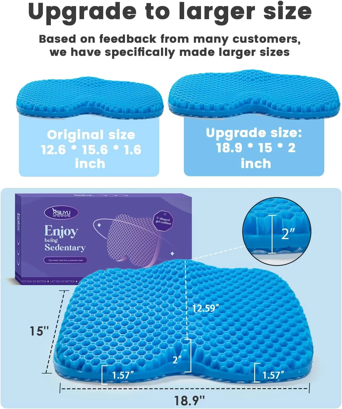 Large Kayak Seat Cushion, Anti-Slip Boat Cushion, Gel Seat Cushion, Waterproof Kayak Gel Seat Cushion, Coccyx Sciatica Pain Relief, Kayak Accessories for Fishing, Rowing Stadium Pad, Egg Seat Cushion