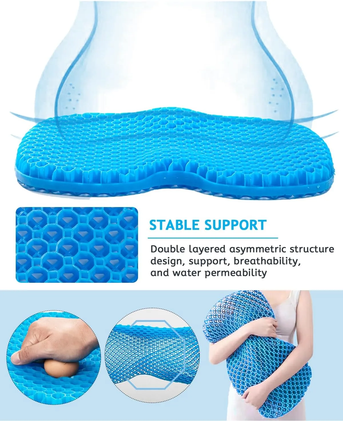 Large Kayak Seat Cushion, Anti-Slip Boat Cushion, Gel Seat Cushion, Waterproof Kayak Gel Seat Cushion, Coccyx Sciatica Pain Relief, Kayak Accessories for Fishing, Rowing Stadium Pad, Egg Seat Cushion