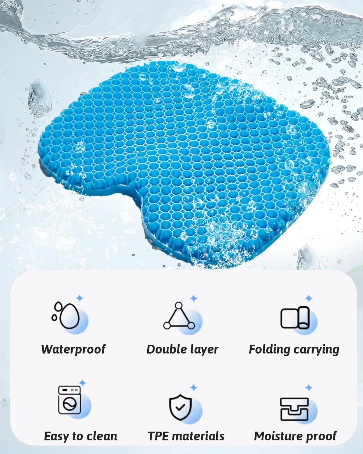 Large Kayak Seat Cushion, Anti-Slip Boat Cushion, Gel Seat Cushion, Waterproof Kayak Gel Seat Cushion, Coccyx Sciatica Pain Relief, Kayak Accessories for Fishing, Rowing Stadium Pad, Egg Seat Cushion