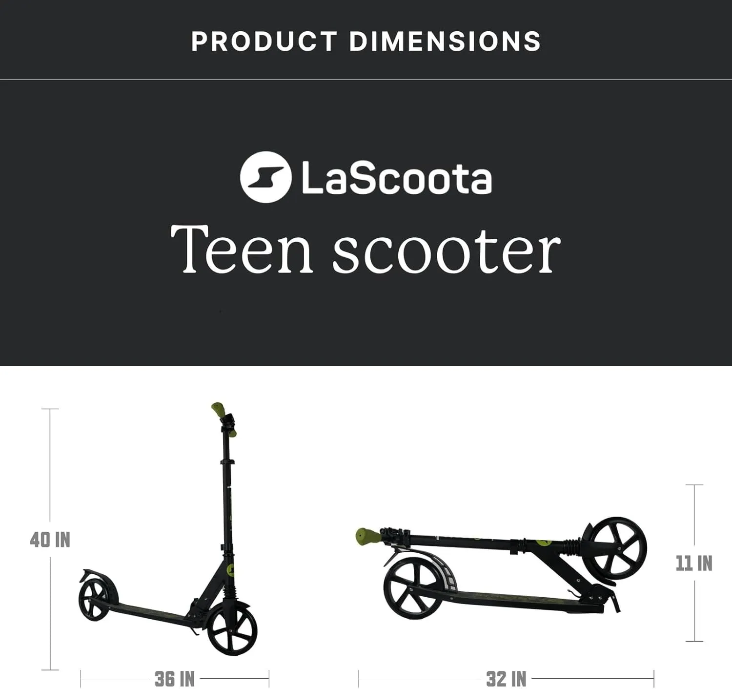 LaScoota Kick Scooter for Kids Ages 6 , Teens & Adults, Large 8" Sturdy Urethane Wheels. Adjustable Handlebar, Lightweight, Foldable, 220lbs Max Load