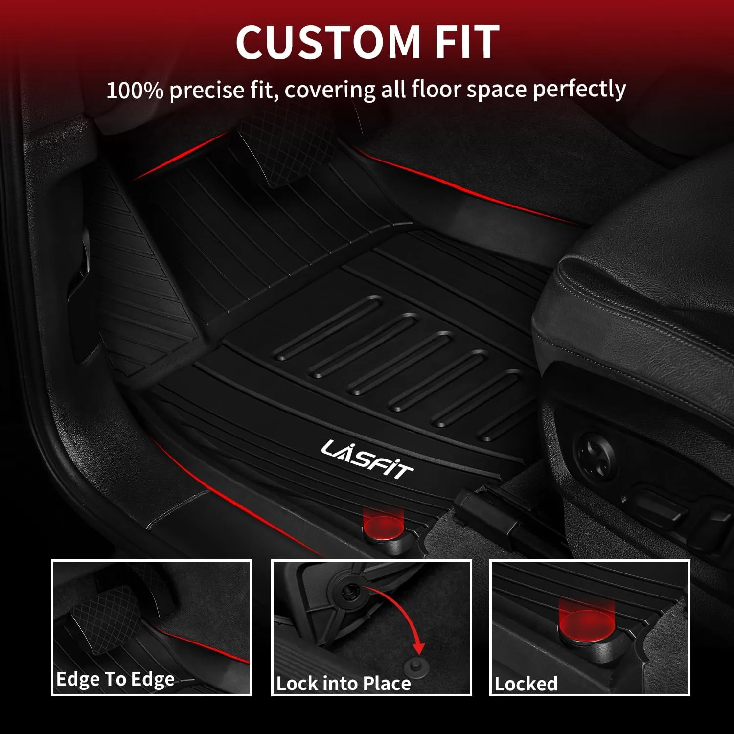 Lasfit Floor Mats Custom Fit for Audi Q5 SQ5 2018-2024 2025, All-Weather Protection TPE 1st & 2nd Row Car Liners for Audi Accsessories, Black Odor-Less Easy to Clean