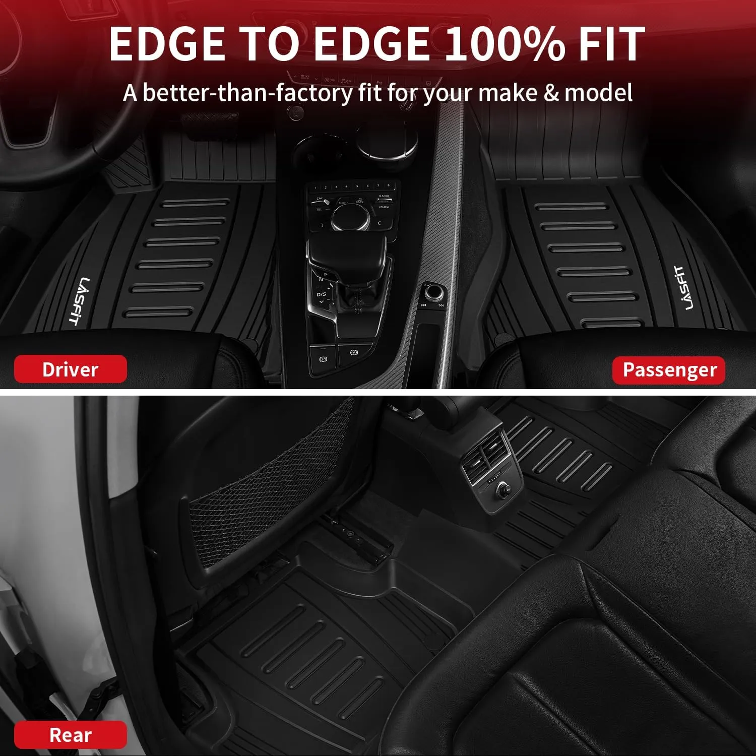 Lasfit Floor Mats Custom Fit for Audi Q5 SQ5 2018-2024 2025, All-Weather Protection TPE 1st & 2nd Row Car Liners for Audi Accsessories, Black Odor-Less Easy to Clean
