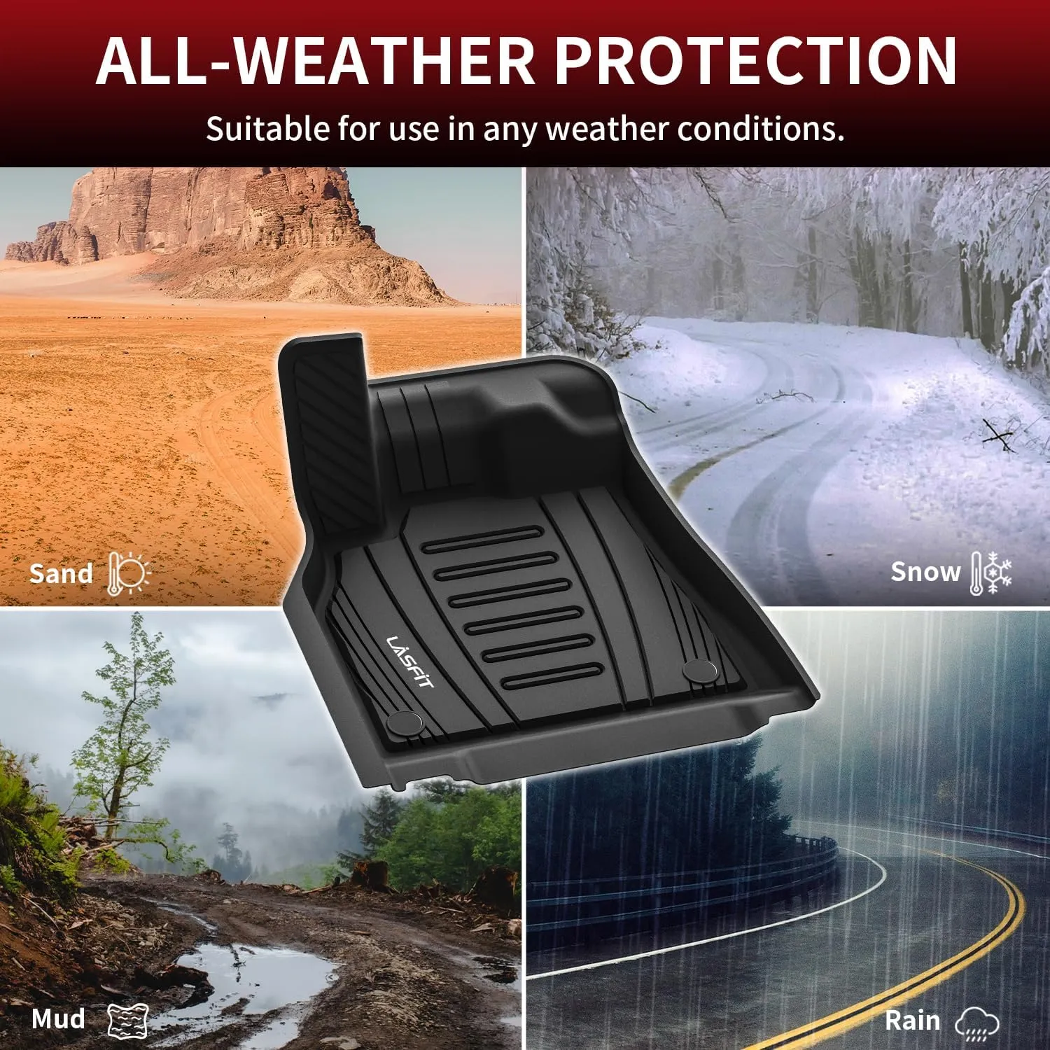 Lasfit Floor Mats Custom Fit for Audi Q5 SQ5 2018-2024 2025, All-Weather Protection TPE 1st & 2nd Row Car Liners for Audi Accsessories, Black Odor-Less Easy to Clean