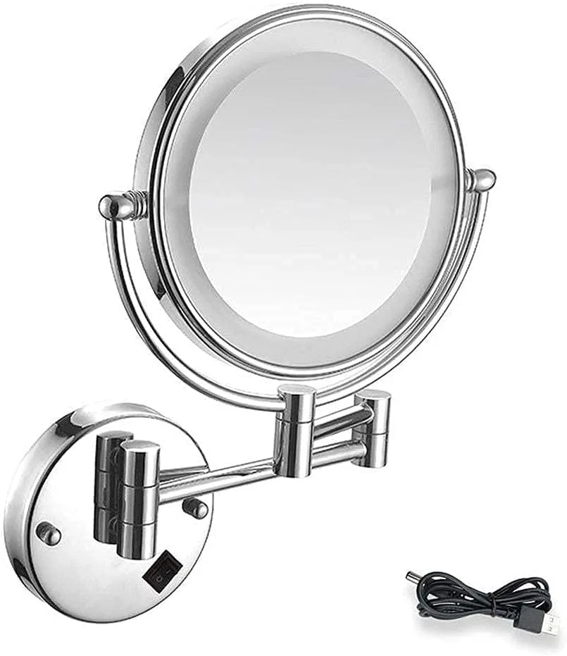 LED Makeup Mirror - 7X Magnifying, 360° Swivel, Extendable, Two-Sided Vanity Mirror for Bathroom, USB Rechargeable