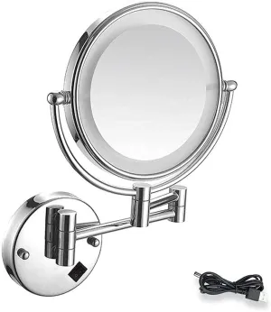 LED Makeup Mirror - 7X Magnifying, 360° Swivel, Extendable, Two-Sided Vanity Mirror for Bathroom, USB Rechargeable