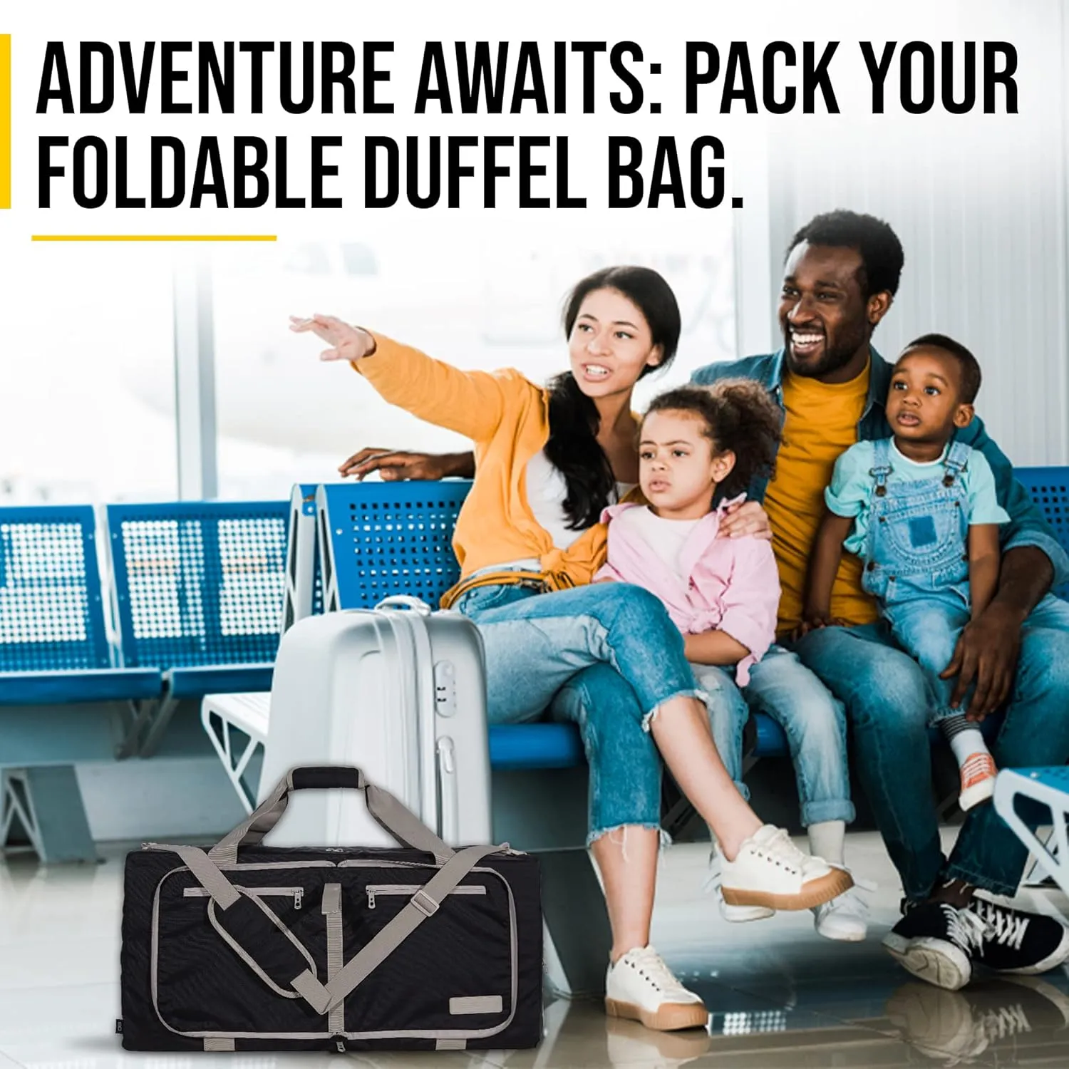 LEGEND 80L Foldable Duffle Bag for Travel - Packable Duffle Bags w/Shoe Compartment - Tear Resistant Collapsible Duffel Bags for Traveling - Lightweight Folding Duffel Bag for Men & Women -Black
