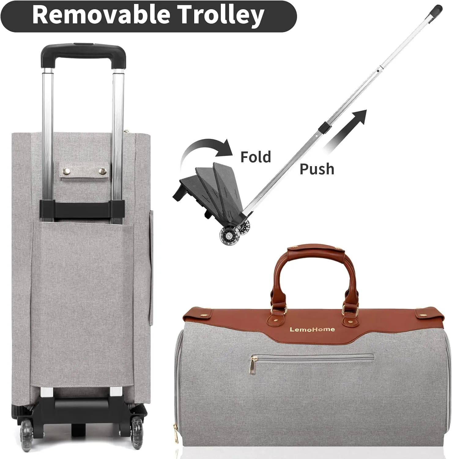 LemoHome Garment Bags with Wheels,Carry On Duffel Bag for Travel,Garment Suitcase for Dress & Suit,Shoulder Strap and Shoes Compartment,Convertible Rolling Weekender Flight Bags for Women and Men
