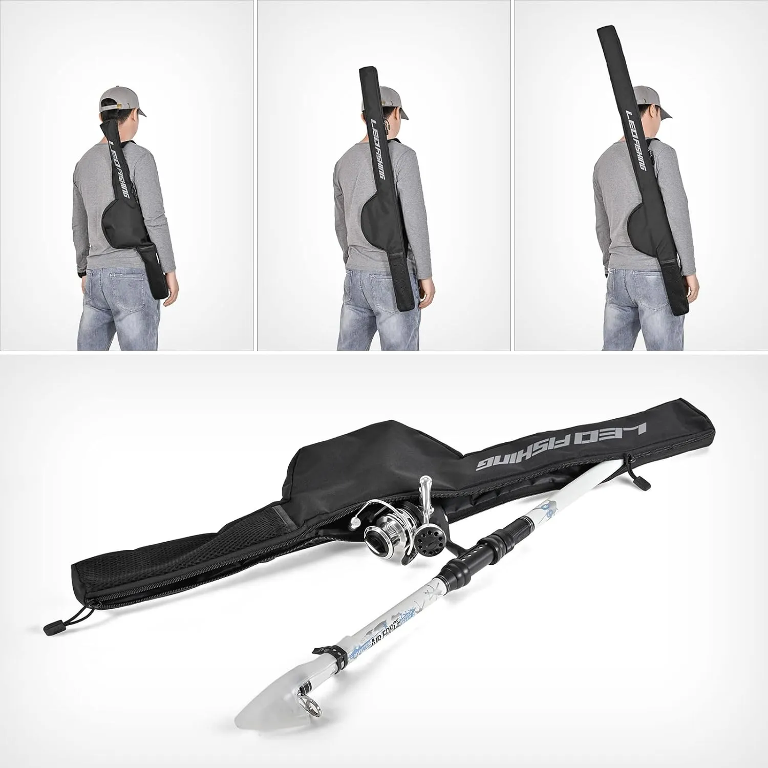 LEOFISHING Portable Fishing Rod Case Folding Fishing Pole Bag Fishing Pole Tackle Protective Cover Case Fishing Spinning Rod Bag Special Design for Fishing Poles with Reels 3 Size (Medium)