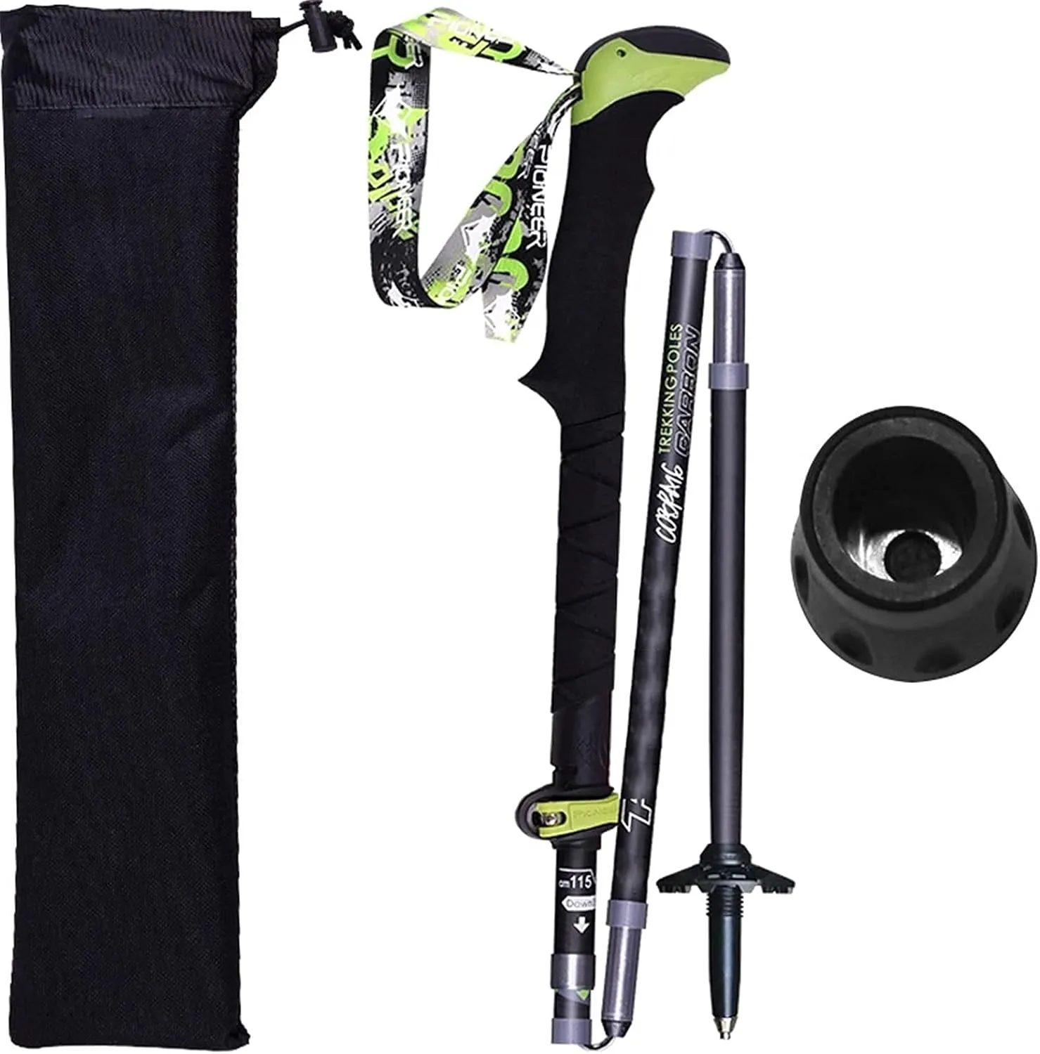 Lightweight and Portable Trekking Poles, Foldable and Adjustable in Length, Strong Earthquake-Resistant Trekking Poles, Soft Non-Slip Handle (Black (100~115cm))
