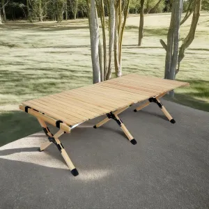 Lightweight Camping Table with Carry Bag – Roll-Up Outdoor Folding Table, Solid Wood Portable Table for Camping, Picnics, and Outdoor Activities (Natural Wood, Rectangular)