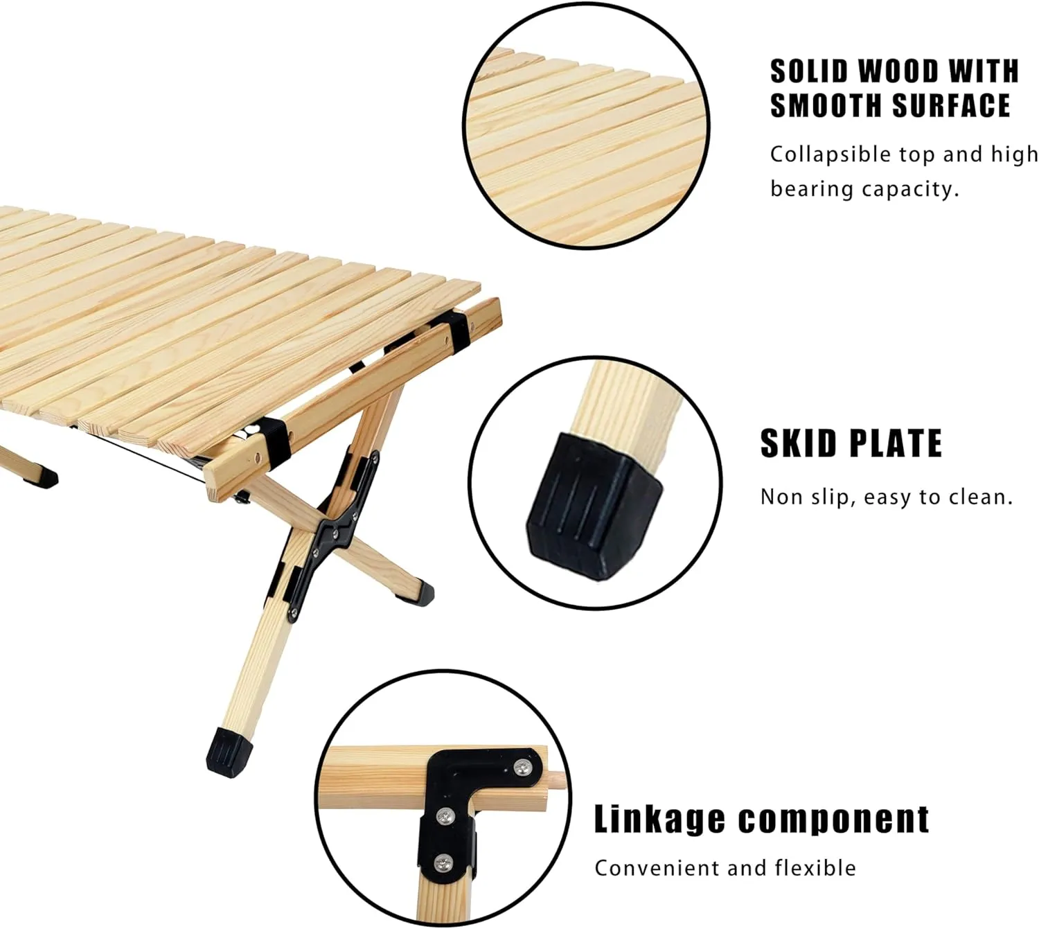 Lightweight Camping Table with Carry Bag – Roll-Up Outdoor Folding Table, Solid Wood Portable Table for Camping, Picnics, and Outdoor Activities (Natural Wood, Rectangular)