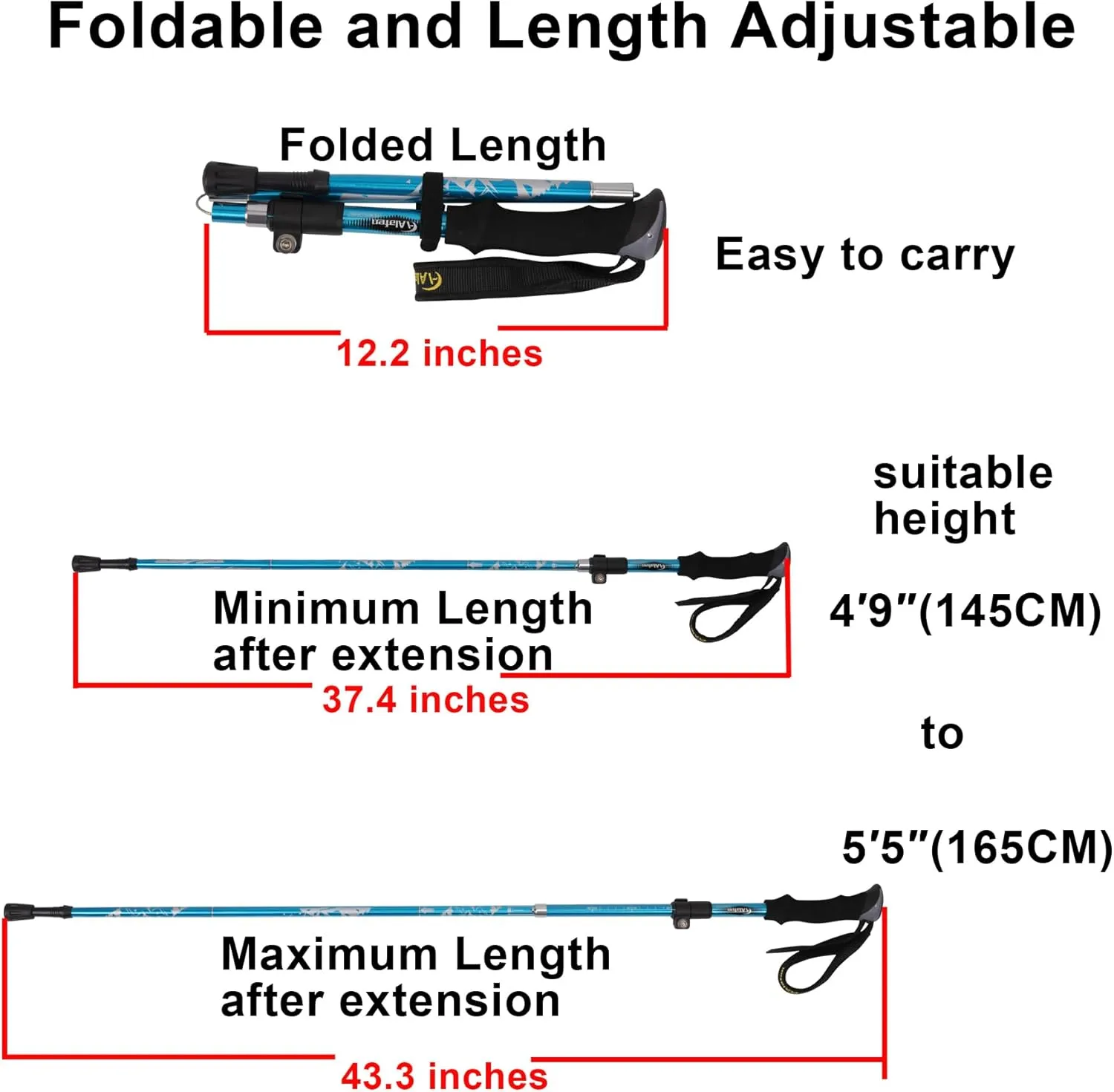 Lightweight Collapsible Trekking Pole - 7075 Aluminum Adjustable Walking Stick for Hiking & Travel, Foldable Quick-Lock Design, Single Pole for Adults & Seniors