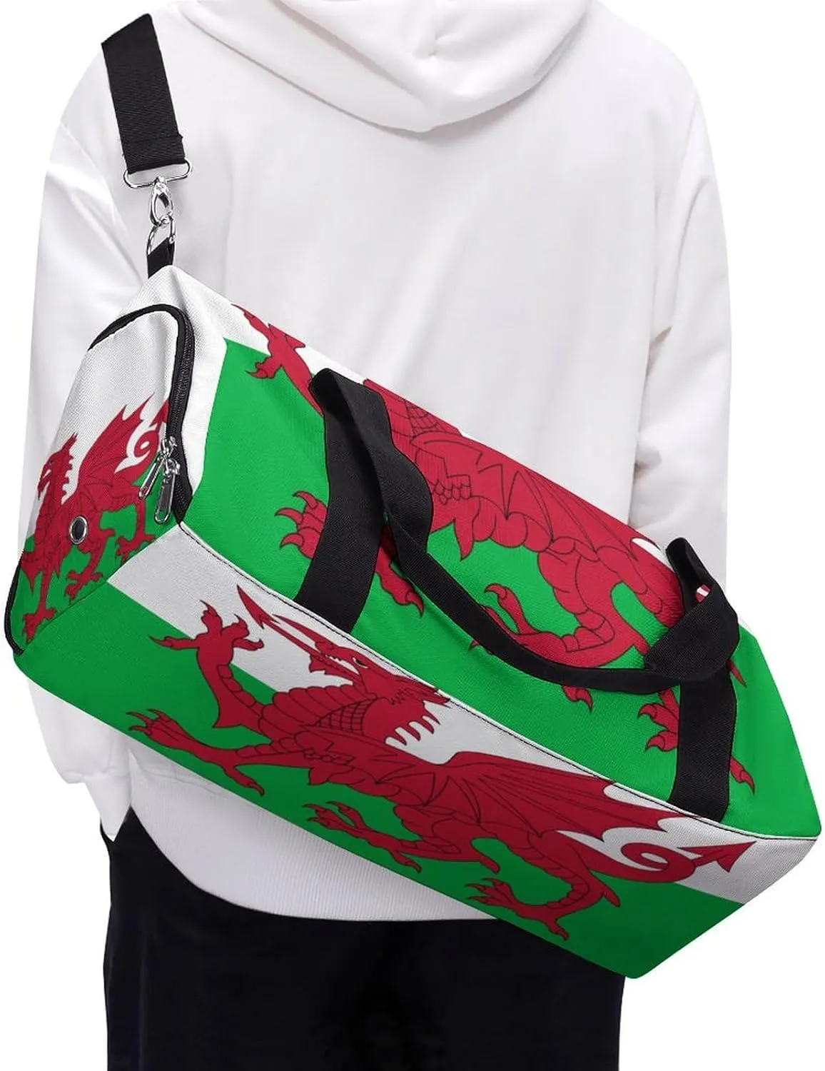 Lightweight Wales Flag Duffel Bag for Boys Girls with Shoe Compartment