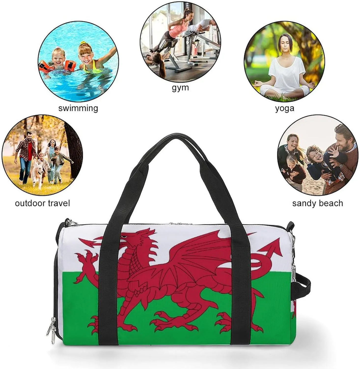 Lightweight Wales Flag Duffel Bag for Boys Girls with Shoe Compartment