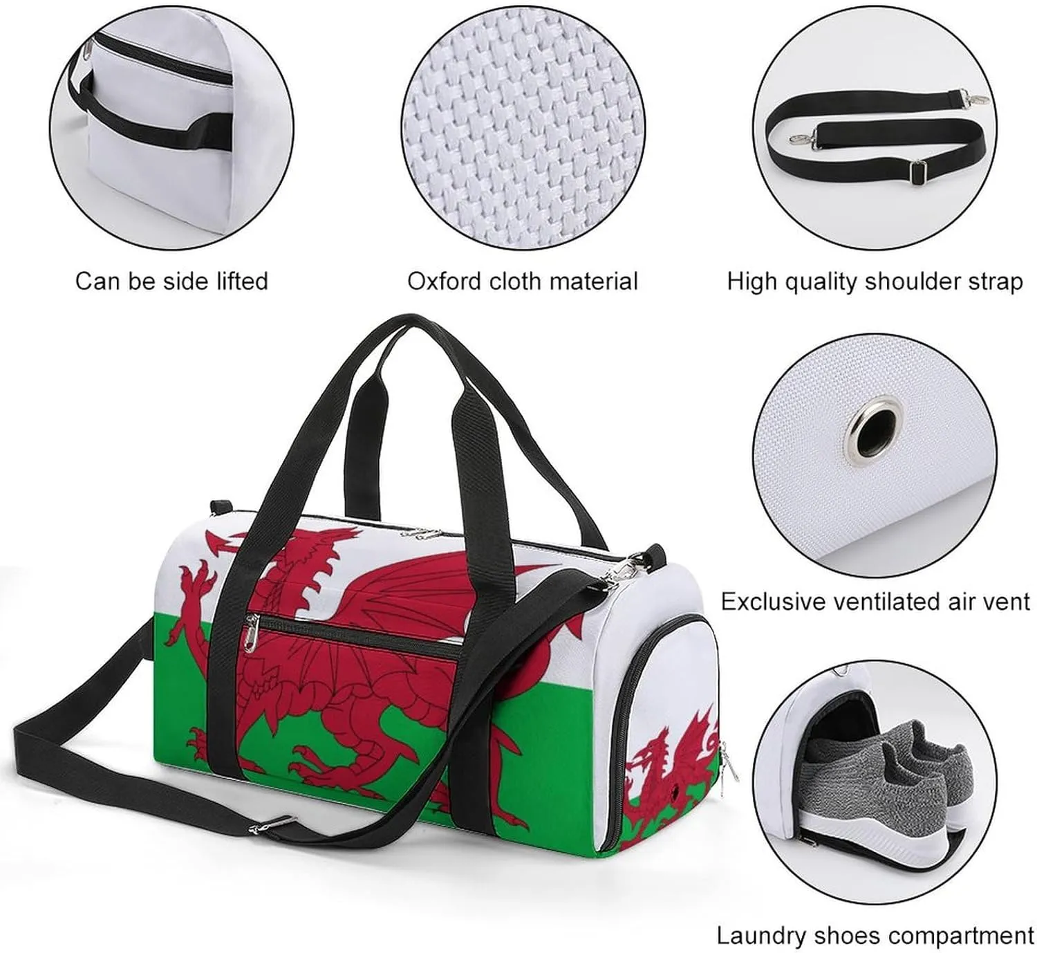 Lightweight Wales Flag Duffel Bag for Boys Girls with Shoe Compartment