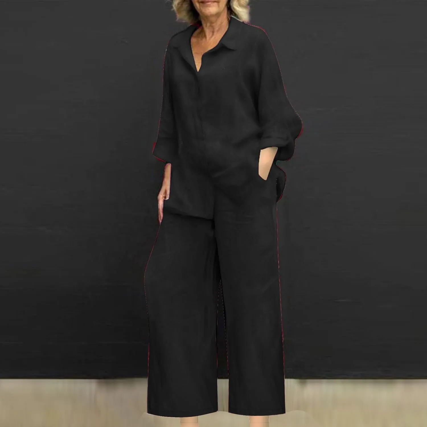 Linen 2 Piece Sets For Women Summer 2024 Loose Long Sleeve Shirts Wide Leg Pant Matching Set Plus Size Vacation Outfits