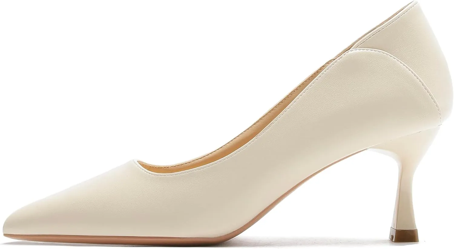 LizFoYa Women's Pointed Toe Leather Slip On 2 Inch Kitten Low Heel Pumps Office Work Dress Foldable Shoes