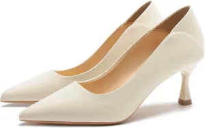 LizFoYa Women's Pointed Toe Leather Slip On 2 Inch Kitten Low Heel Pumps Office Work Dress Foldable Shoes