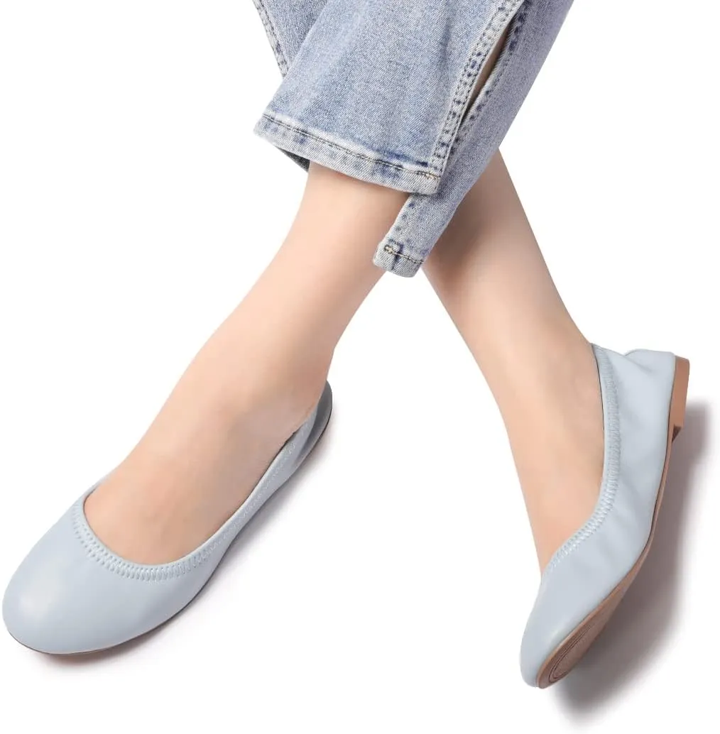 LM Women's Ballet Flats Round Toe Slip On Flats Shoes Casual Dress Shoes Foldable Portable Travel Ballet Flat