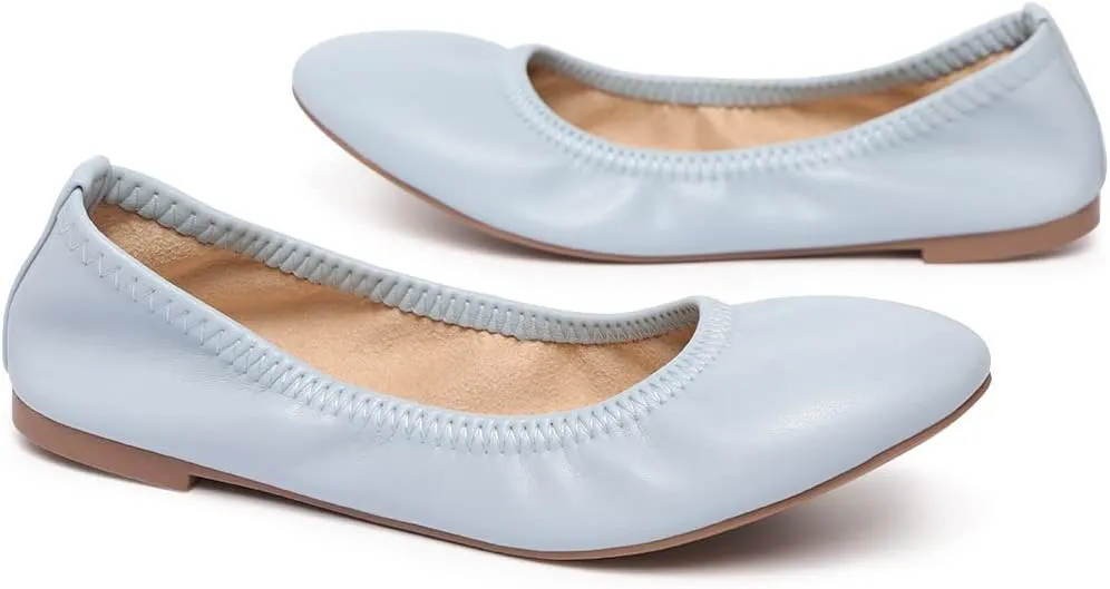 LM Women's Ballet Flats Round Toe Slip On Flats Shoes Casual Dress Shoes Foldable Portable Travel Ballet Flat