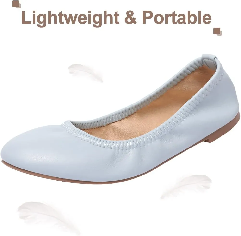 LM Women's Ballet Flats Round Toe Slip On Flats Shoes Casual Dress Shoes Foldable Portable Travel Ballet Flat