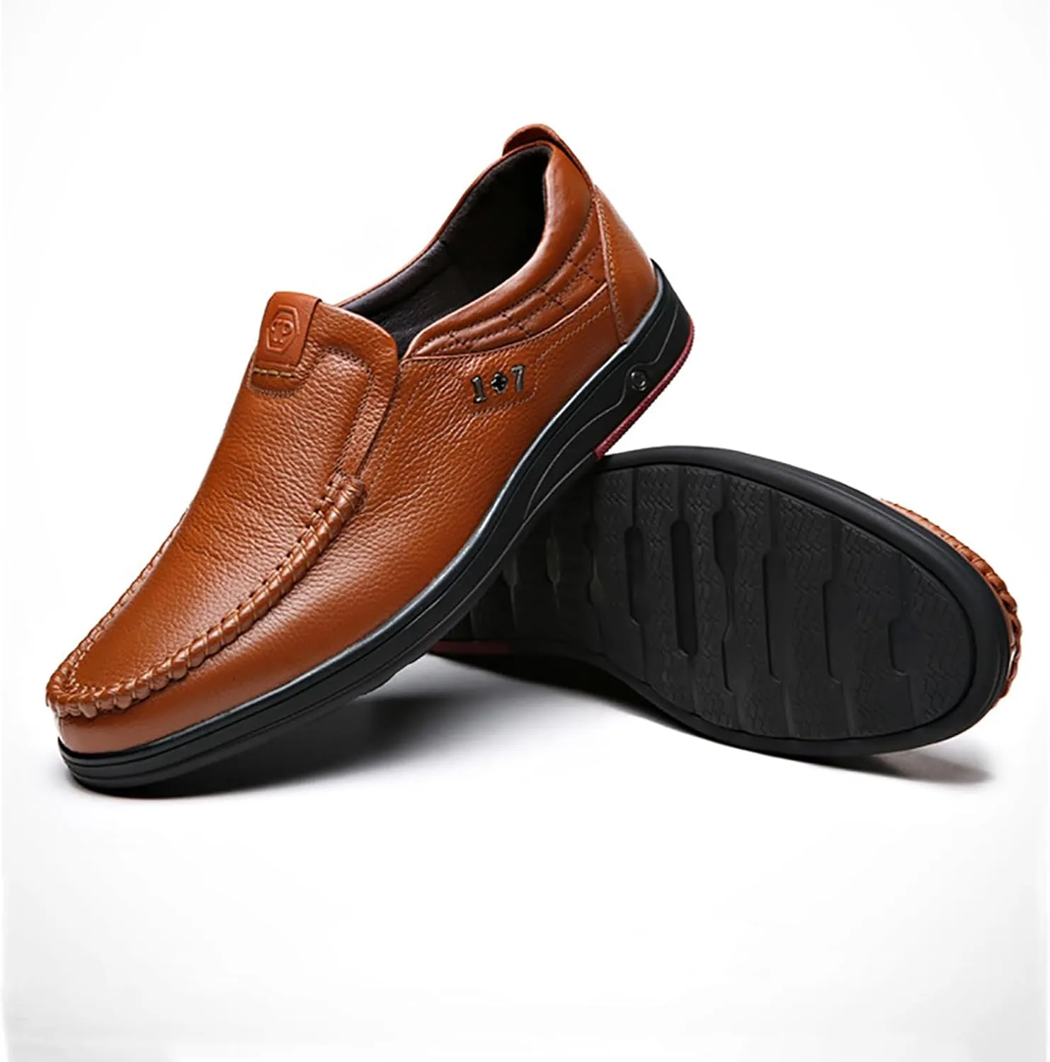 Loderin Mens Shoes Men's Business Arch Support Relaxed Fit Lightweight Breathable Cushioned Leather Slip-on Shoes