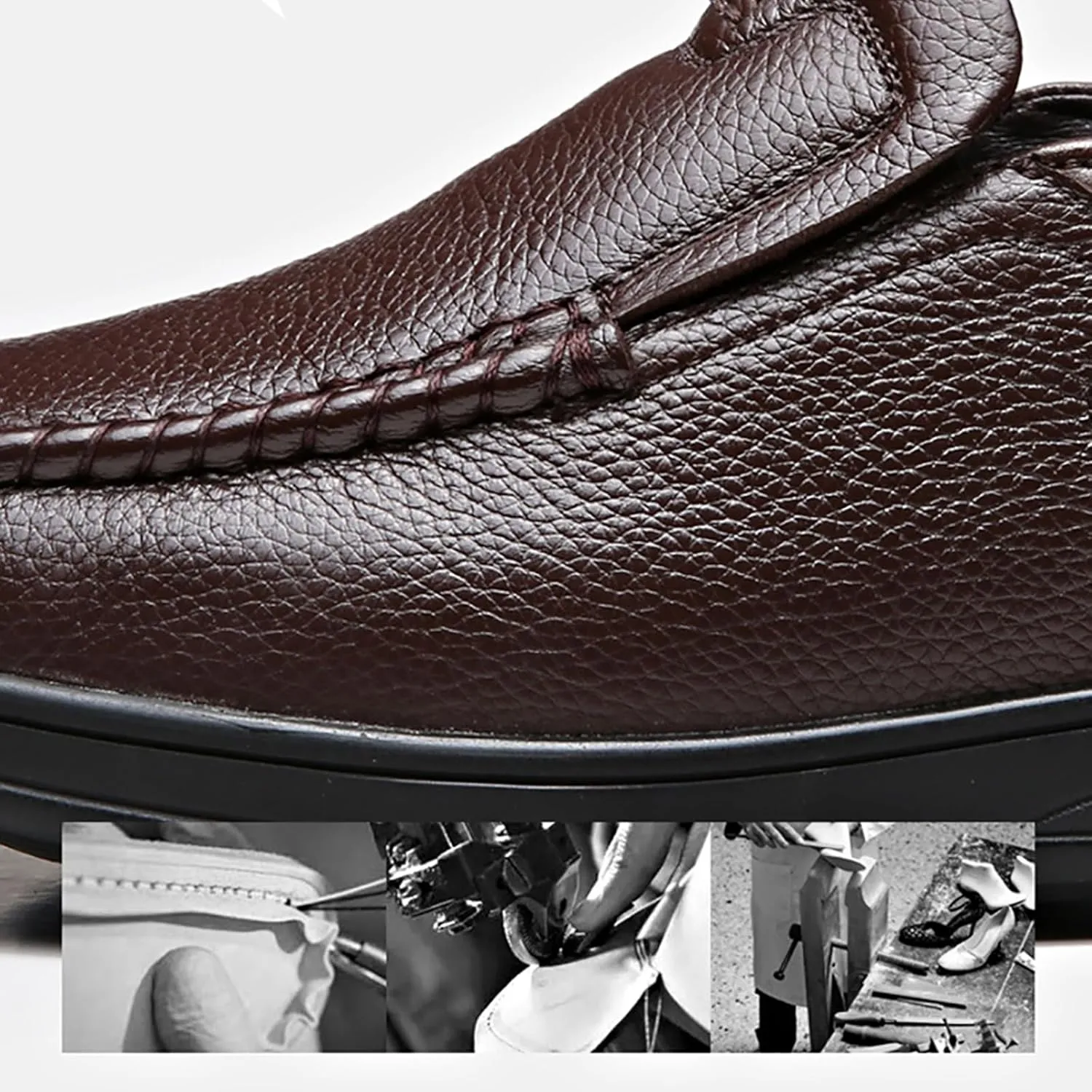 Loderin Mens Shoes Men's Business Arch Support Relaxed Fit Lightweight Breathable Cushioned Leather Slip-on Shoes